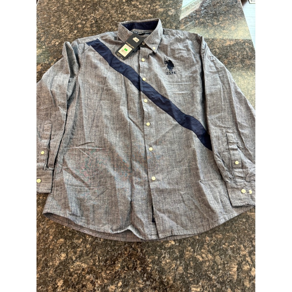 US Polo Assn‎ Mens Blue Chambray Sash Button Down Shirt NWT Large 11D542WA IFBL